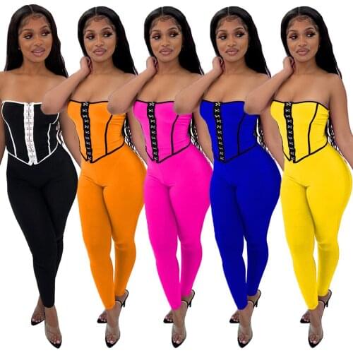 Echoine Women Colorblock buttons Set Vest Backless Tops and Slim trousers Two Piece Sets Casual Tracksuit Summer Sexy Outfits