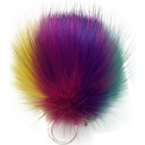 1pcs 12cm Multicolor Faux Fox Fur Fluffy Ball Key Ring Fashion Rainbow Bag Keychains Simple Festive Party Favors