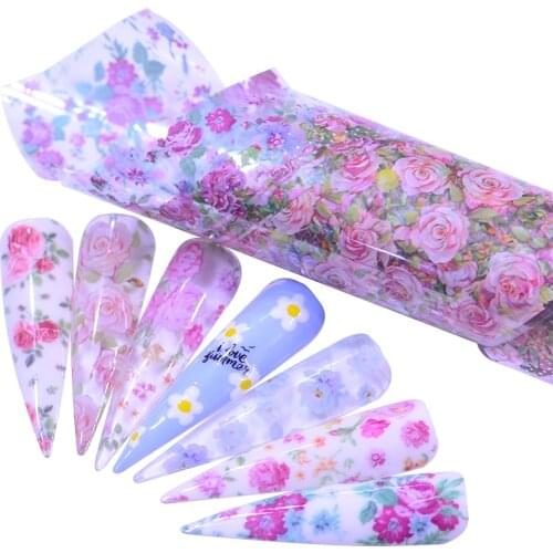 10PCS Nail Foil Polish Stickers Mix Rose Flower Transfer Foil Nails Decal Sliders For Nail Art Decoration Manicure Designs