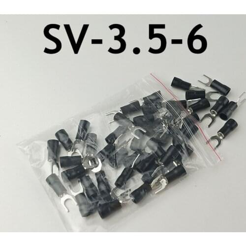 100PCS/Pack SV3.5-6 Black Furcate Terminal Cable Wire Connector Insulated Spade Fork Wiring Crimp Terminal