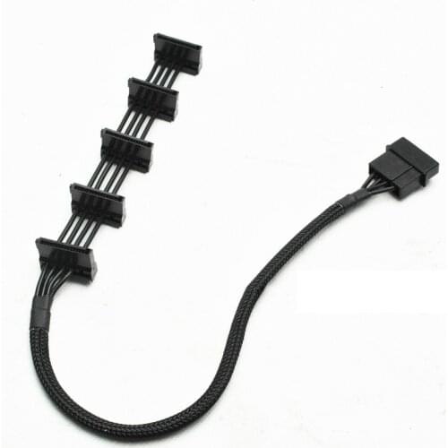 1to5 PC Server ATX 4Pin IDE Molex to 5 Ports SATA Series ATA Power Supply Cable 18AWG 40cm 15.7inch for 5-Layer HDD Cage Cady