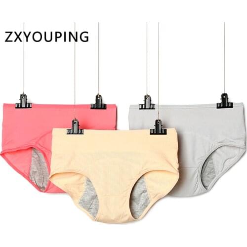 2Pcs/lot Cotton Menstrual Panties Leak Proof Period Underwear Women High Waist Seamless Briefs With Breathable Holes Plus Size