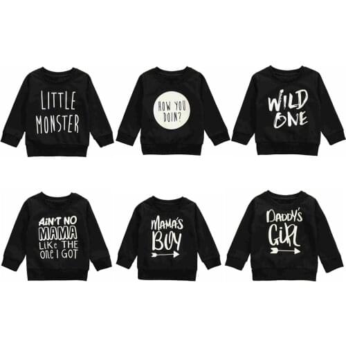 2020 0-4Y Casual Toddler Baby Girl Boy Letter Sweatshirt Black Top DADDY GILR/MAMA BOY Long Sleeve Fall Outfit Pullover