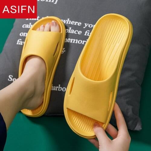 ASIFN 2021 Simple Slippers Female Summer Home Indoor Bathroom Ladies Bath Non-slip House Couple House Cute Women Men Slippers