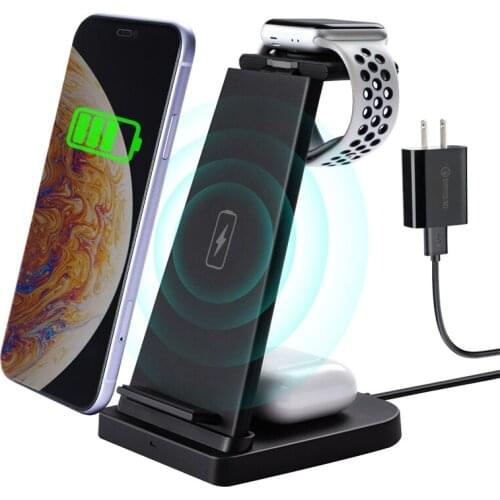 15W 3in1 Fast Charging Stand Wireless Detachable for iPhone 12/11/X/XR/XS/8 iWatch 6/5/4/3/2/1 Airpods Pro/2 with QC 3.0 Adapter