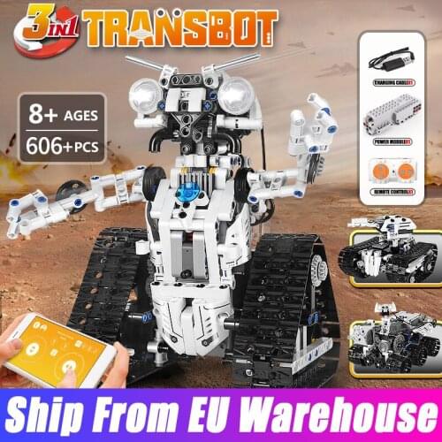 MOULD KING 15046 APP RC Control Transbot Set 3 in 1 Intelligent Changing Robot Model Building Blocks Toys Kids Christmas Gifts