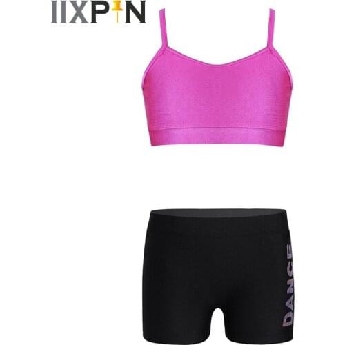 IIXPIN Girls Ballet Dance Costume Tankini Outfit Spaghetti Shoulder Straps Tank Top with Letters Printed Bottoms Gym Workout