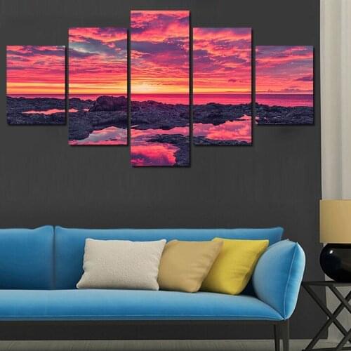 Unframed)5Pcs Hongxia Sky Large Canvas Print Painting Wall Art Picture For Living Room Decoration Home Modular Picture Artwork