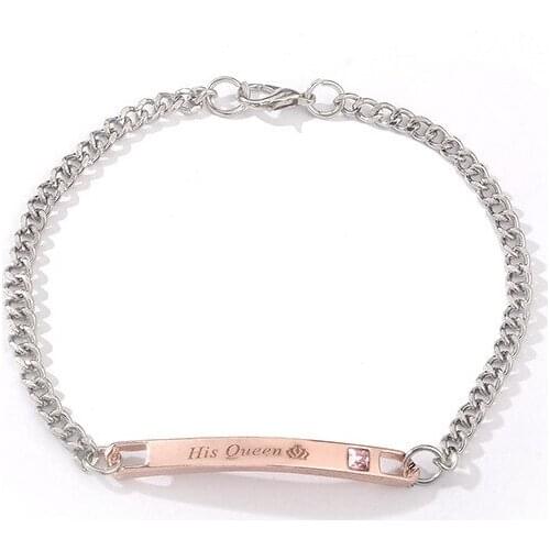 Engraved With Letters Heart Shape Blue Pink Bling Crystal Black Golden Adjustable Silver Plated Chain Alloy Bracelets For Lovers