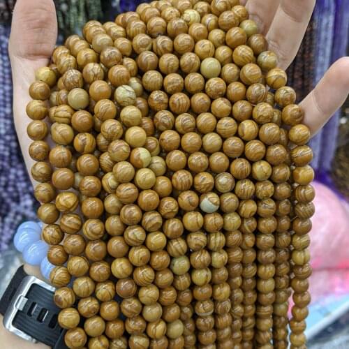 Wood Grain Jaspers Natural Stone Beads Smooth Loose Round Stripe Beads Yellow Wooden Jaspers 4/6/8/10/12mm For Jewelry Making