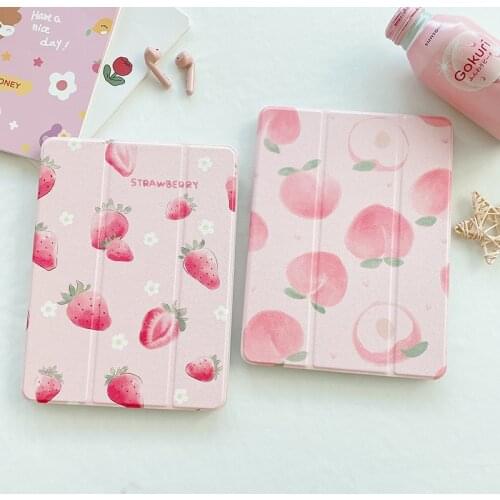 Peach Strawberry case for ipad pro 2020 10.9 ipad pro 11 inch case for iPad air 2 air 3 2019 2018 9.7 Cover Pencil Holder case