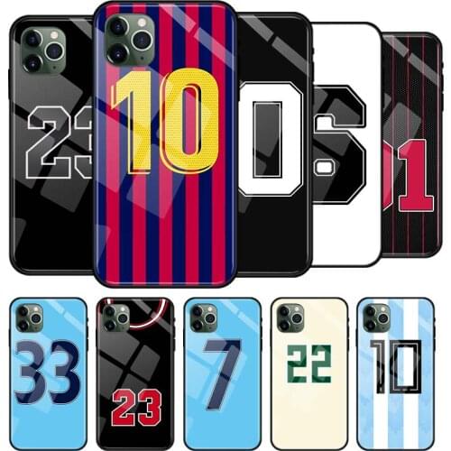 Number 10 Football Case For iPhone 12 Mini 11 Pro Max X XS XR 7 8 6 6S Plus SE 2020 Hard Surface Tempered Glass Phone Cover
