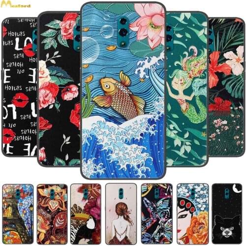 For Oppo Reno Case CPH1917 Phone Cover 3D Relief Print Fundas For OPPO Reno 1 Silicone Cases Black TPU 6.4" Reno1 2019 Cartoon