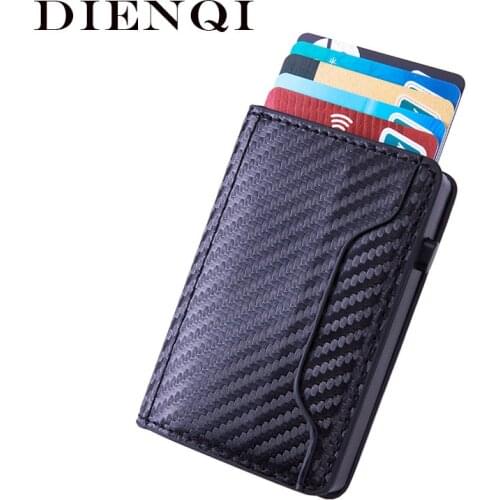 DIENQI Carbon Fiber Rfid Card Holder Luxury Leather Slim Credit Cardholder Case Men Business Smart Minimalist Wallet nederlands