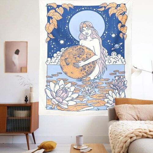 Tarot Card Tapestry Old Vintage Tapestries Witchcraft Astrology Star Moon Nymph Mermaid Goddess Sea Bed Decor Decoration Mural