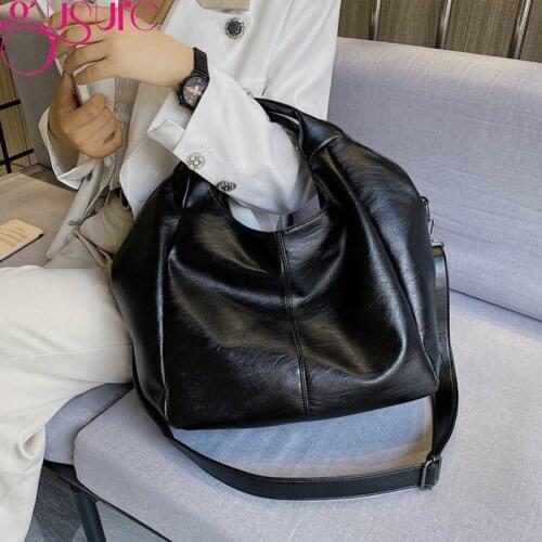 Gusure Solid Color PU Leather Hobos Bag Large Handbags for Women Luxury Designer Shoulder Crossbody Bags Female Shopping Pack