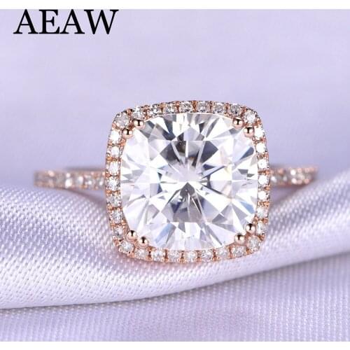 3 Carat ct DF Cushion Cut Engagement&Wedding Moissanite Diamond Ring Double Halo Ring Genuine 14K 585 Rose Gold