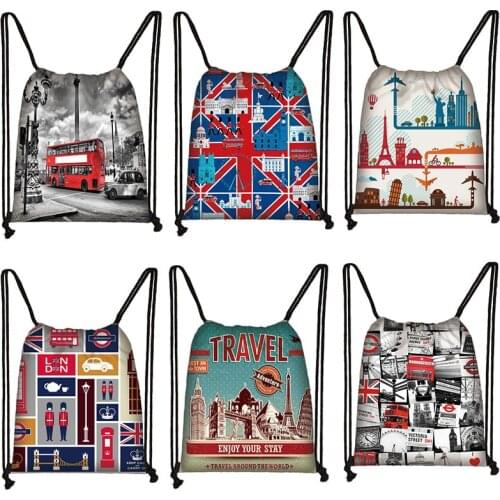 London landscape / Eiffel tower oil painting drawstring bag Casual fashion travel bag women teenager girl backpack easy to carry