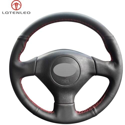 LQTENLEO Black Genuine Leather Car Steering Wheel Cover For Subaru Legacy Forester Outback Impreza WRX 2003-2007 Saab 9-2X