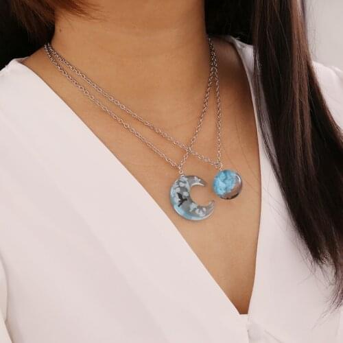 Moon ball night luminous necklace blue sky white clouds bird necklace for women romantic birthday gift wholesale jewelry