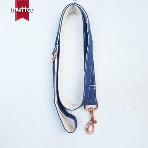 MUTTCO retailing self-design collar for dog THE WHIE JEAN mazarine and white dog leash 5 sizes UDC036M