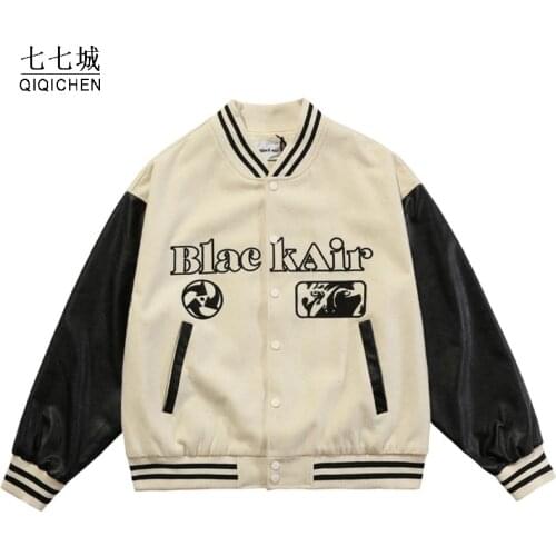 Mens Baseball Jackets Retro Patchwork Bomber Jacket Oversize Unisex Letter Portrait Embroidery Harajuku Varsity Coat Unisex 2021