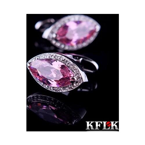 KFLK Luxury shirt cufflinks for mens Brand cuff buttons wedding Pink Crystal cuff links High Quality abotoaduras Jewelry