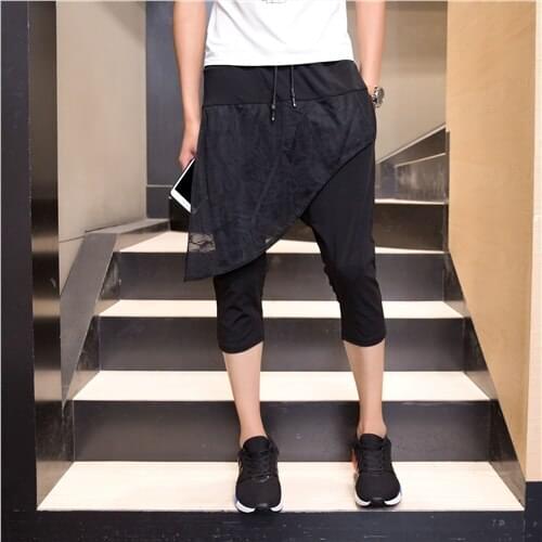 2016 Mens clothing summer personality faux two piece knee length trousers pants culottes beam thin harem pants singer costumes