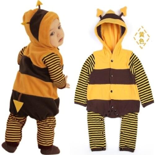 Fleece Baby Rompers Hoodies coats Stripe Bees Body suit fleece stripe baby clothes boy Outfits