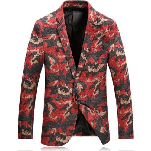 2019 Mens Casual Slim Fitted Suit Jackets Fashion High Quality Red Printing Blazer Men Flannel Printing Men Blazers