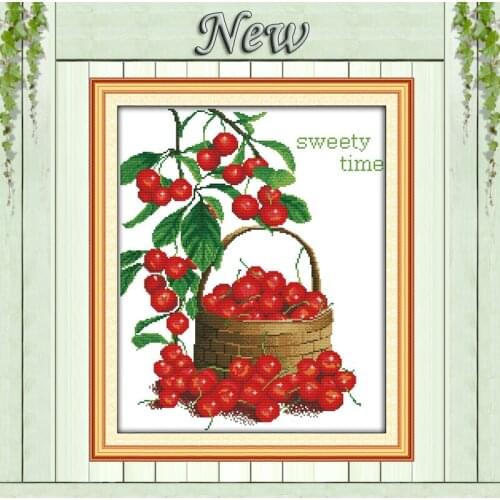 Red Cherries Sweet times,fruit 11CT counted print on canvas DMC 14CT Cross Stitch kit,embroider needlework Set,Cherry Home Decor