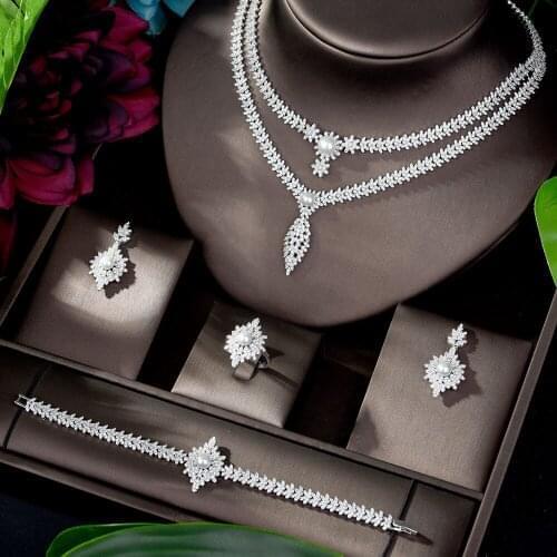 HIBRIDE Shinning Women Jewelry Set Geometric Design Cubic Zirconia Earrings and Necklace Jewelry Set parure bijoux femme N-1193