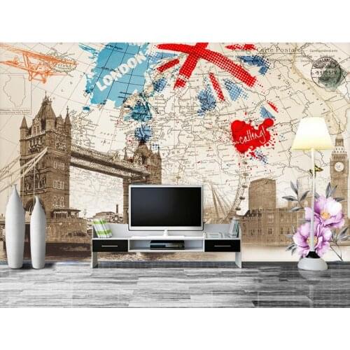 Custom 3d mural,British style retro London building map wallpaper,bar ktv restaurant living room bedroom TV wall papel de parede