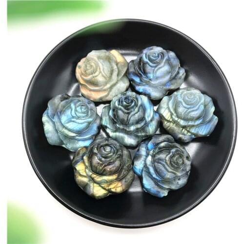 Natural Blue Labradorite Rose Flower Hand Carved Crystal Flowers Healing Stones Decor Gifts Natural Stones and Minerals