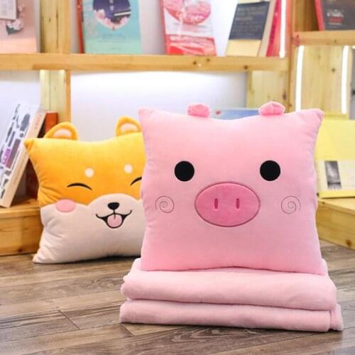 Pig Style Pillow Blanket Cartoon Corgi Dog Creative Foldable Sofa Bed Air Condition Blanket Cushion Kid Travel Warm Blankets