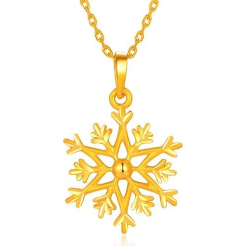Solid 24K Yellow Gold Pendant 999 Gold Snowflake Necklace Pendant