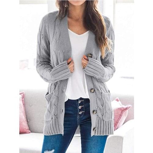 Autumn and winter women fashion loose v neck single breasted knitted casual sweater