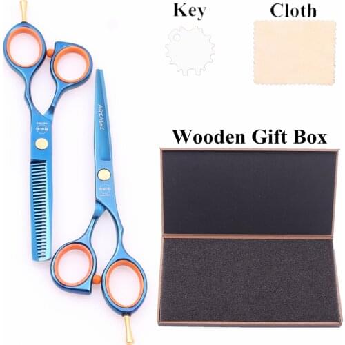 Hair Scissors 1014A 5.5" AQIABI Stainless Blue Barber Shears Cutting Scissors Thinning Shears Hairdressers Scissors Finger Rest