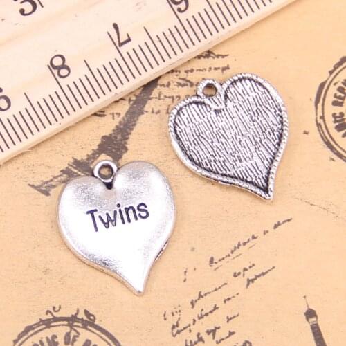 14pcs Charms heart twins 21x17mm Antique Pendants,Vintage Tibetan Silver Jewelry,DIY for bracelet necklace