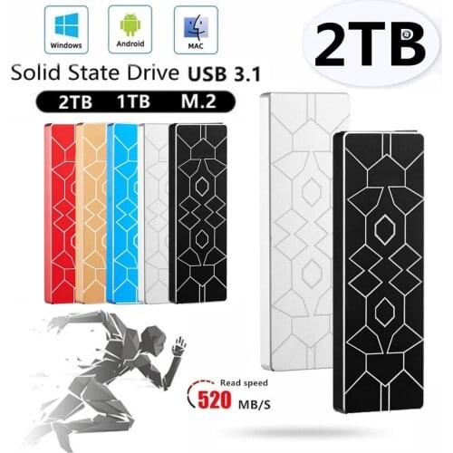 Portable High Speed 2TB SSD External Hard Drive Type-C Mobile External Solid State Drive For Laptop Desktop Storage Memory Stick