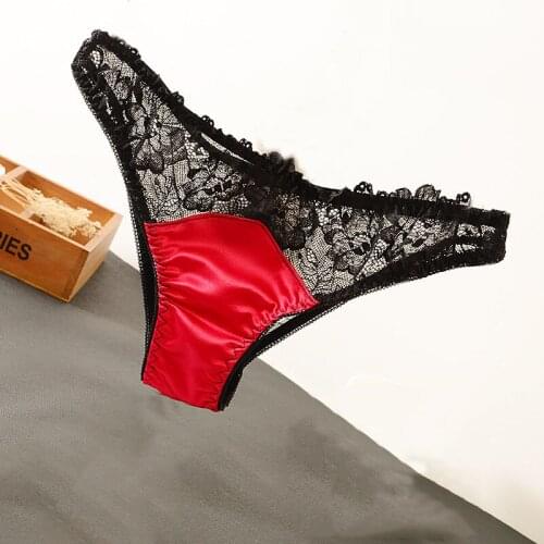 Sexy lace ladies underwear European and American style thong pants low-waisted comfortable silk slip satin underwear female
