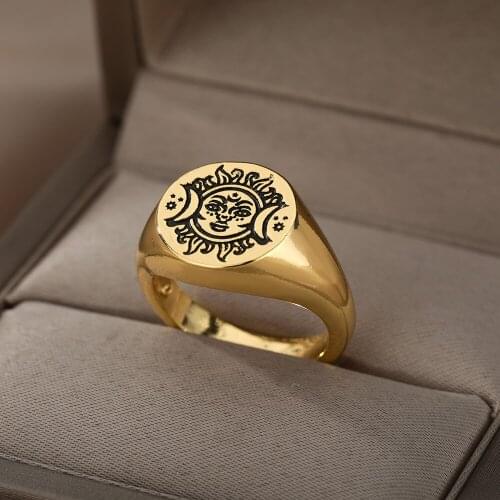 Sun Face Rings For Women Vintage Stainless Steel Sun Face Punk Couple Ring Fashion Exaggeration Jewelry Gothic Accessories Gift