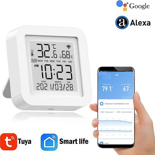 Tuya Smart WiFi Temperature and Humidity Sensor Indoor USB powered Hygrometer Thermometer With LCD Display Support Alexa Google