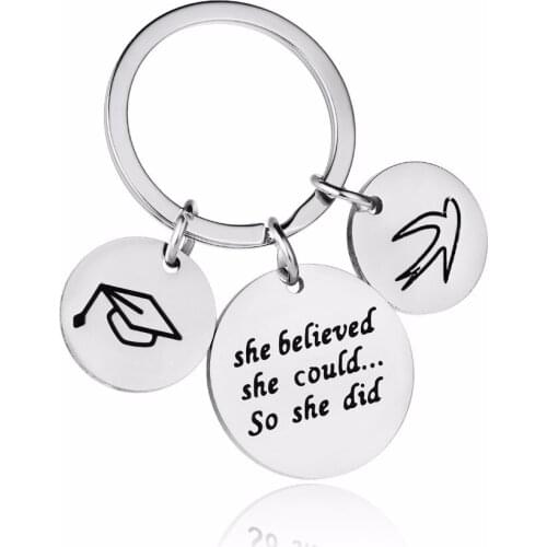Inspirational Women Girls Gifts She Believed She Could So She Did Stainless Steel Keychain Swallow Graduation Cap Hat Keyring