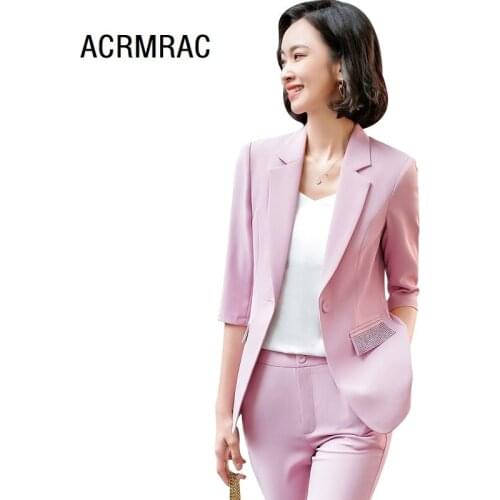 Women suits summer Half sleeve blazers pants Office Lady Formal Work clothes women pants suits woman set suits 875