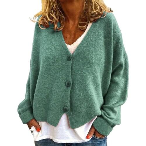 Women Cardigan Sweater Solid Color V Neck Autumn Winter Single Breasted Long Sleeve Knitted Top Streetwear Womens Clothing