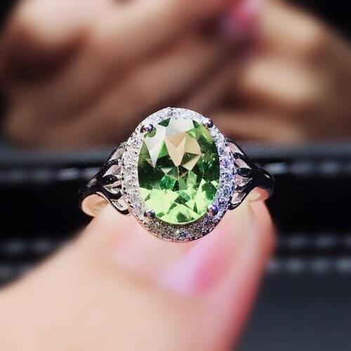 Natural real peridot ring Per jewelry 925 sterling silver 8*10mm 2.8ct oval gemstone Fine jewelry Women rings J210324