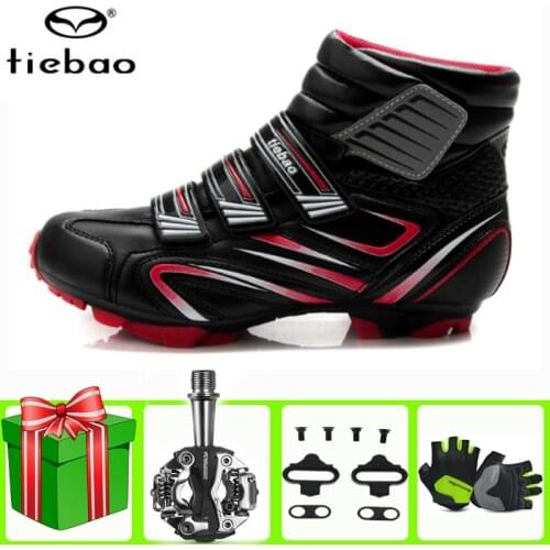 TIEBAO Winter Cycling Shoes Sapatilha Ciclismo Mtb Mountain Bike Add SPD Pedal Cleat Set Pro Men Sneakers Riding Bicycle Shoes