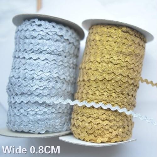 0.8CM Wide Glitter Silver Golden Wave Edge Lace Trim Ribbon Embroidery Sewing Webbing Clothing Dress Collar DIY Lace Material