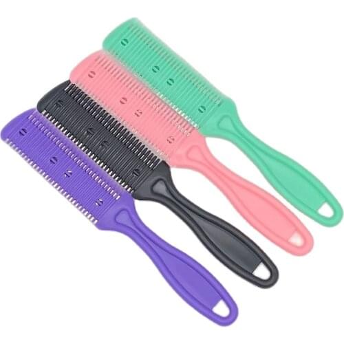 12 PCS/Lot 4 Color Hair Razor Grooming Comb With Blades For Trimming Thinning For Hairdressing DIY